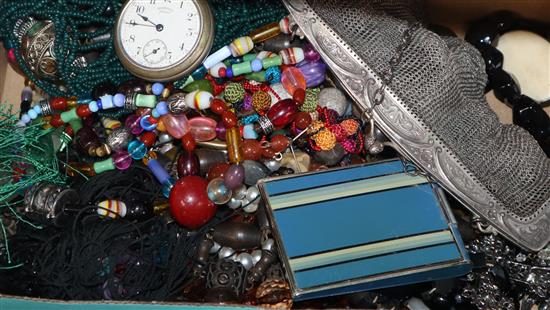 A chainmail bag, enamel powder compact, mixed costume jewellery etc